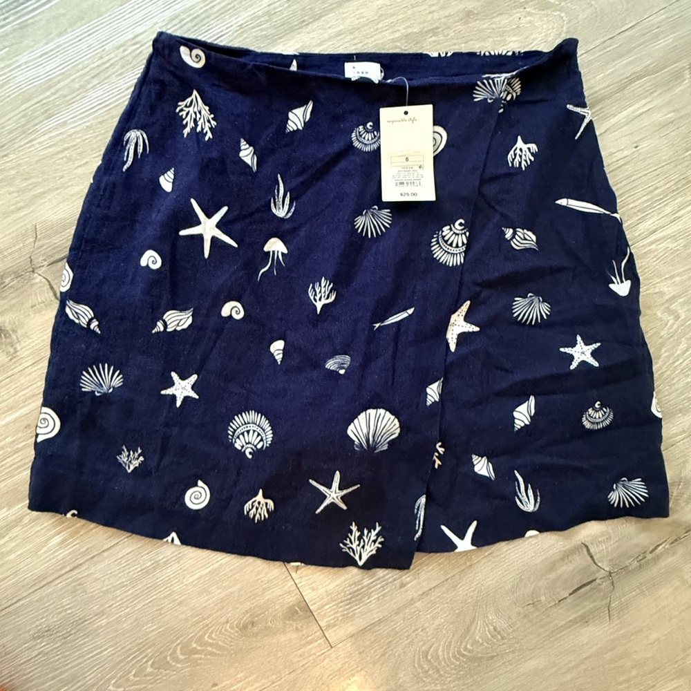 a new day Navy Blue Shell Print Wrap Skirt